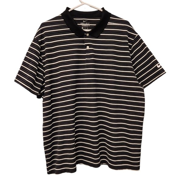 Nike Dri-Fit Polo Shirt Standard Fit XXL Short Sleeve Black White Striped‎ EUC - Picture 1 of 9